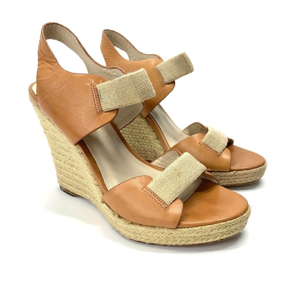 Michael Kors Windsor Platform Wedge Espadrille Sandals Tan Leather, Size 9M IOB